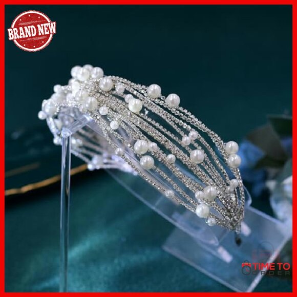 Silver Rhinestone Pearl Wedding Headband Bridal Hair Accessory Alloy - Picture 3 of 8